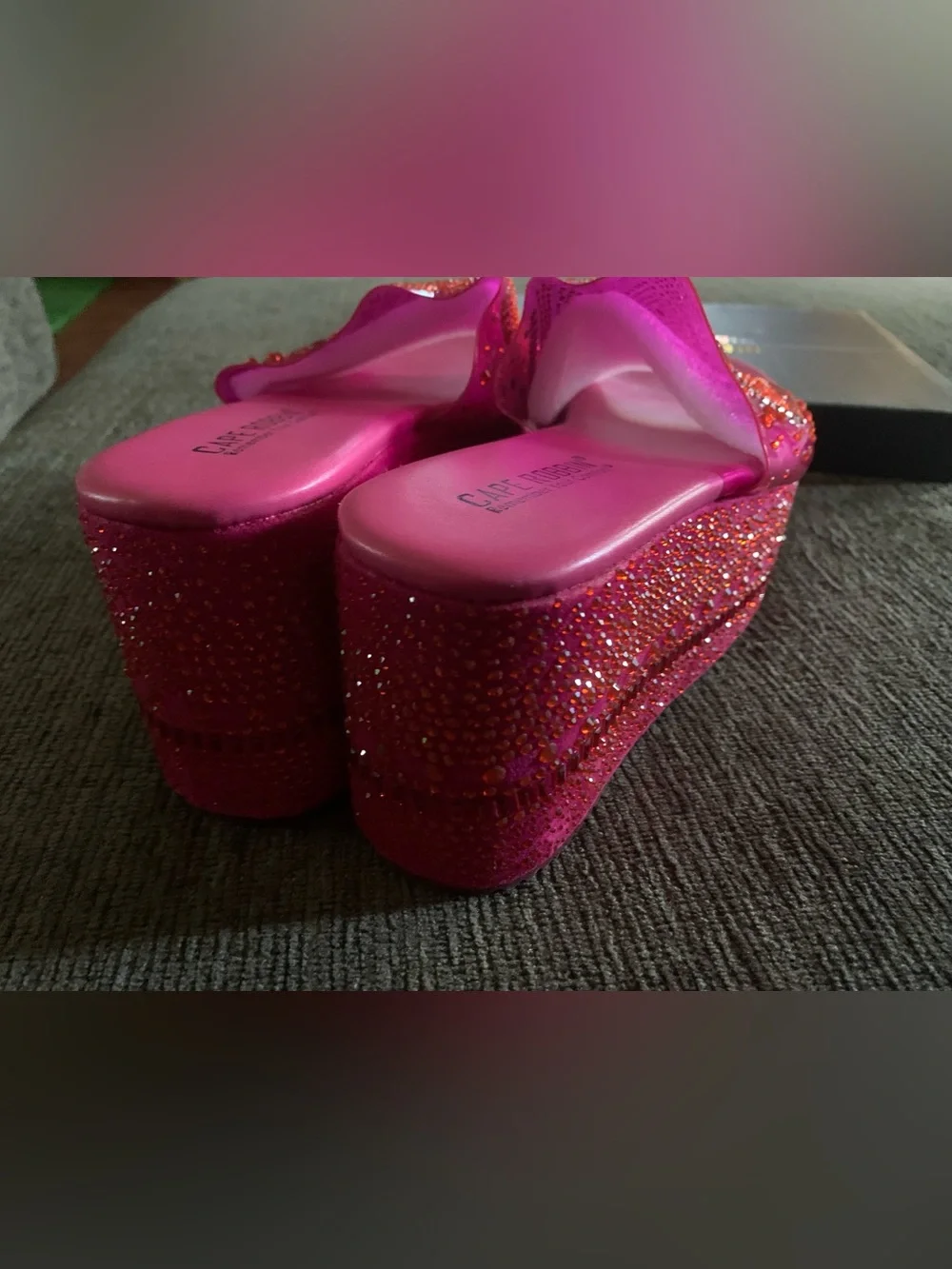 Cape Robbin Hot Pink Jeweled Platform Slide Sandals
